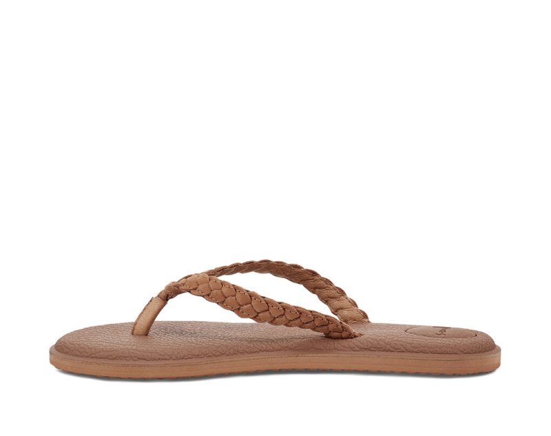 Sanuk Yoga Braid Leather Women's Flip Flops Brown | Canada 10EBC